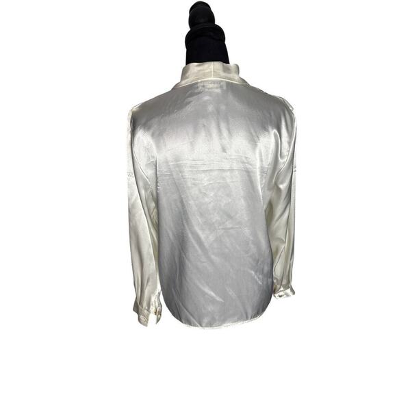 Women’s 6P Joan Leslie Ivory Satin Blouse Bridal Vintage Glam Button Front - Picture 4 of 9